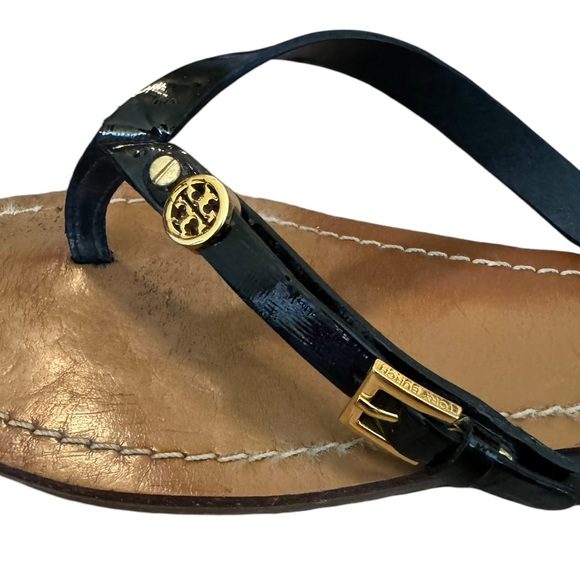 Tory Burch Saffiano Leather Monogram Flat Thong Sandals Size 9 - Picture 9 of 11